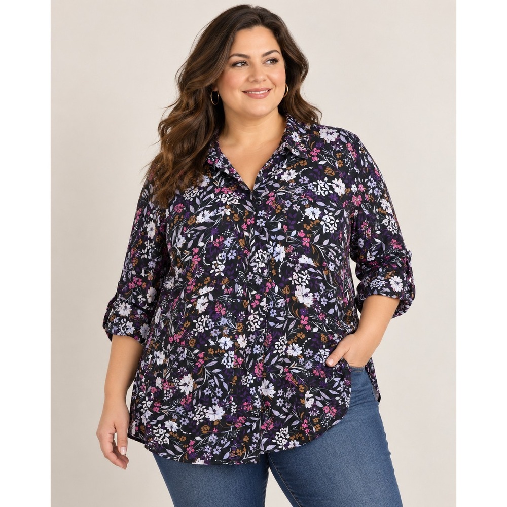 Lane Bryant 26/28 NWT Floral Button Front Tunic Blouse Boho Cottagecore